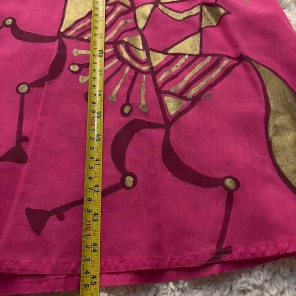 Surinder Creations Pink Hand Painted Horse Print Dress Sheer Bohemian Cover Up - Picture 8 of 12